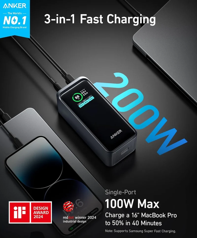 Anker Prime Power Bank (20K, 200W) With Charging Base