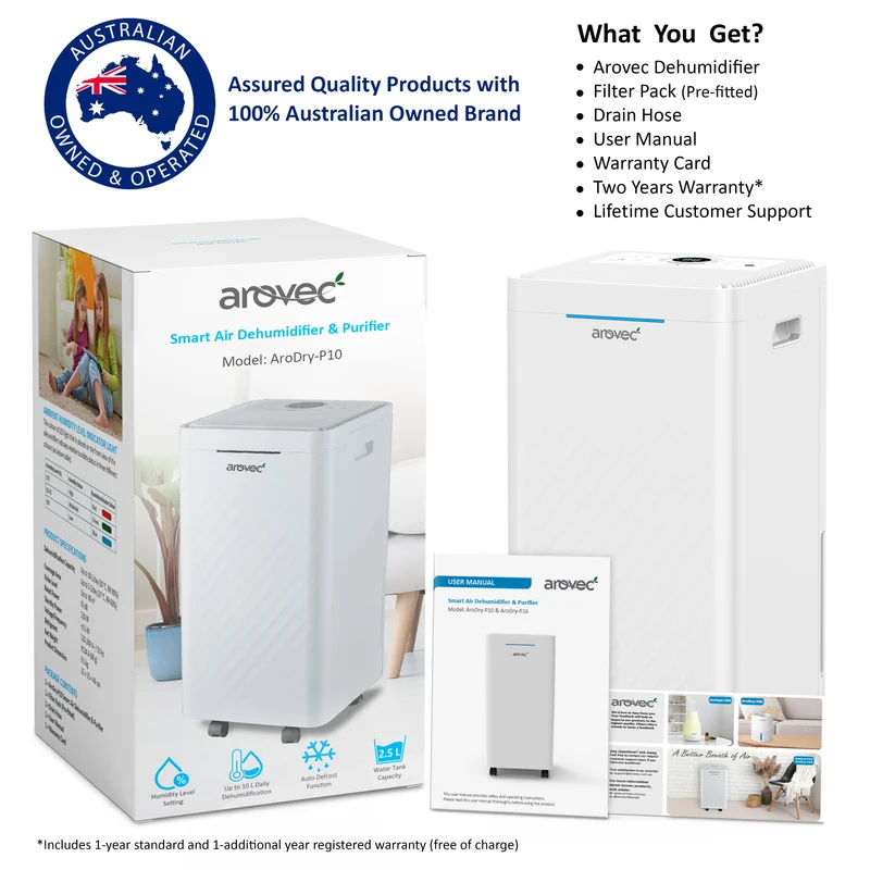 AROVEC 2-in-1 Smart Dehumidifier & Air Purifier – 10L/Day, 2.5L Tank, 30m² Coverage