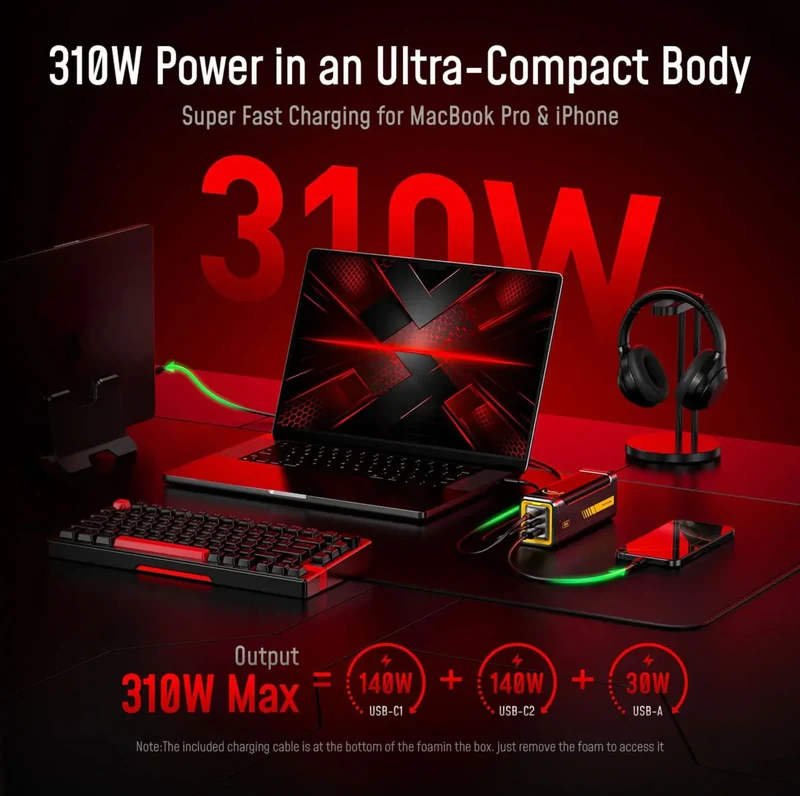 AOHI The Future Starship Pro PD3.1 310W 20,000mAh LED Display Power Bank with 240W C-C Cable