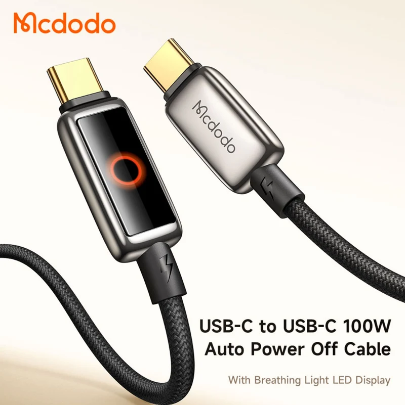 Mcdodo CA-668 100W USB-C Auto Power Off Cable Safe Charging Light Display Active Fast Charging Zinc Alloy Type C Cable 1.2m