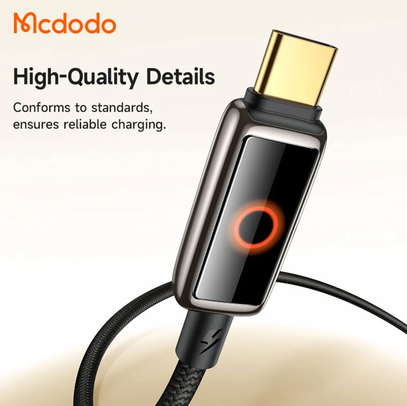 Mcdodo CA-668 100W USB-C Auto Power Off Cable Safe Charging Light Display Active Fast Charging Zinc Alloy Type C Cable 1.2m