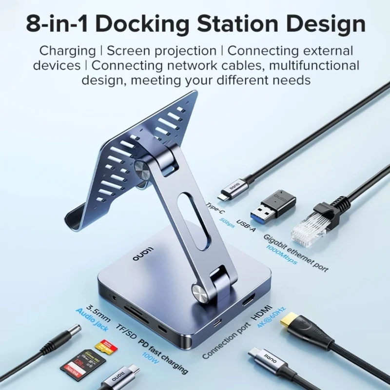 Llano Tablet Stand Laptop 8 in 1 iPad USB C Hub Docking Station