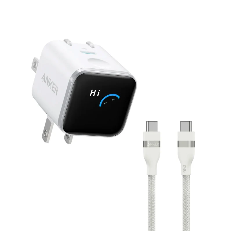 Anker Nano Charger (45W, Smart Display, 180° Foldable) With Data Cable