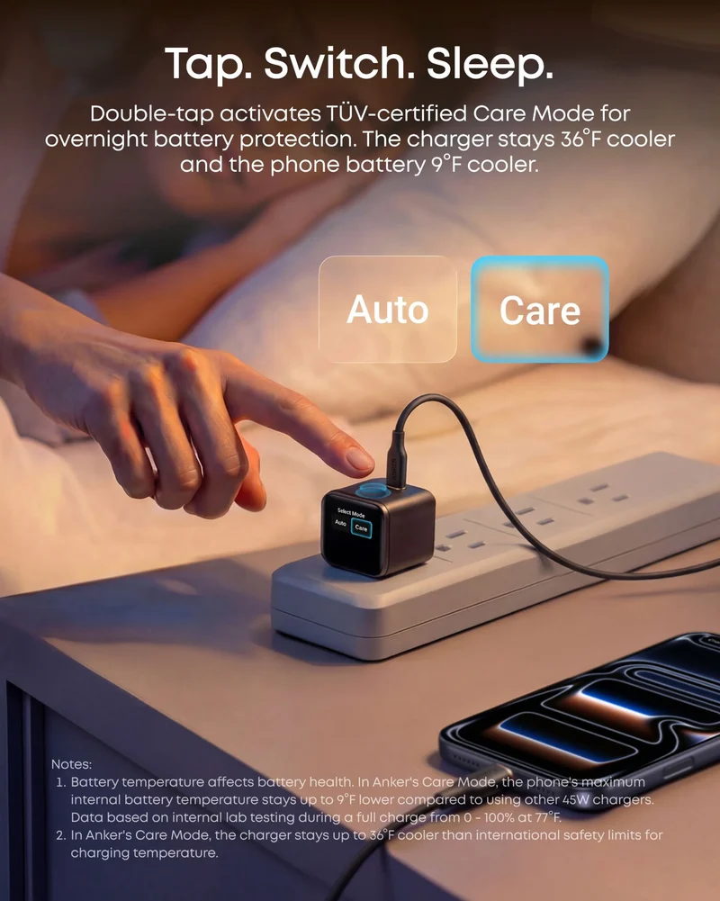 Anker Nano Charger (45W, Smart Display, 180° Foldable) With Data Cable