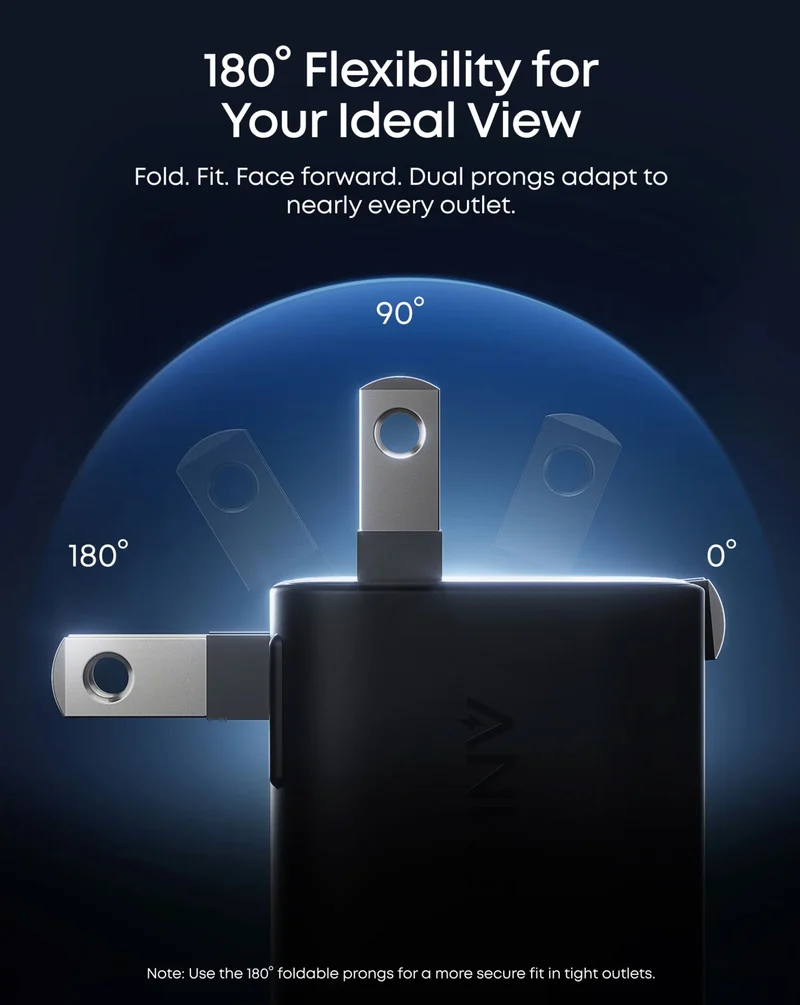 Anker Nano Charger (45W, Smart Display, 180° Foldable) With Data Cable