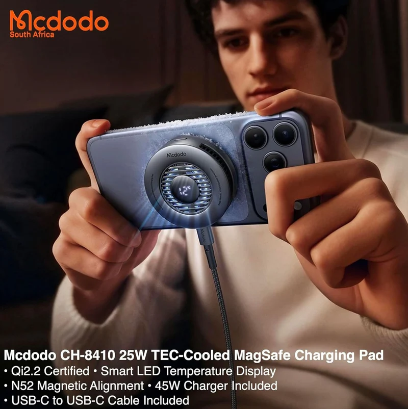 Mcdodo Certified Qi2 25W MagSafe Charger, Qi2 Wireless Charger - 45W Gan Charger – Gaming MagSafe Charger for iPhone with TEC Cooling