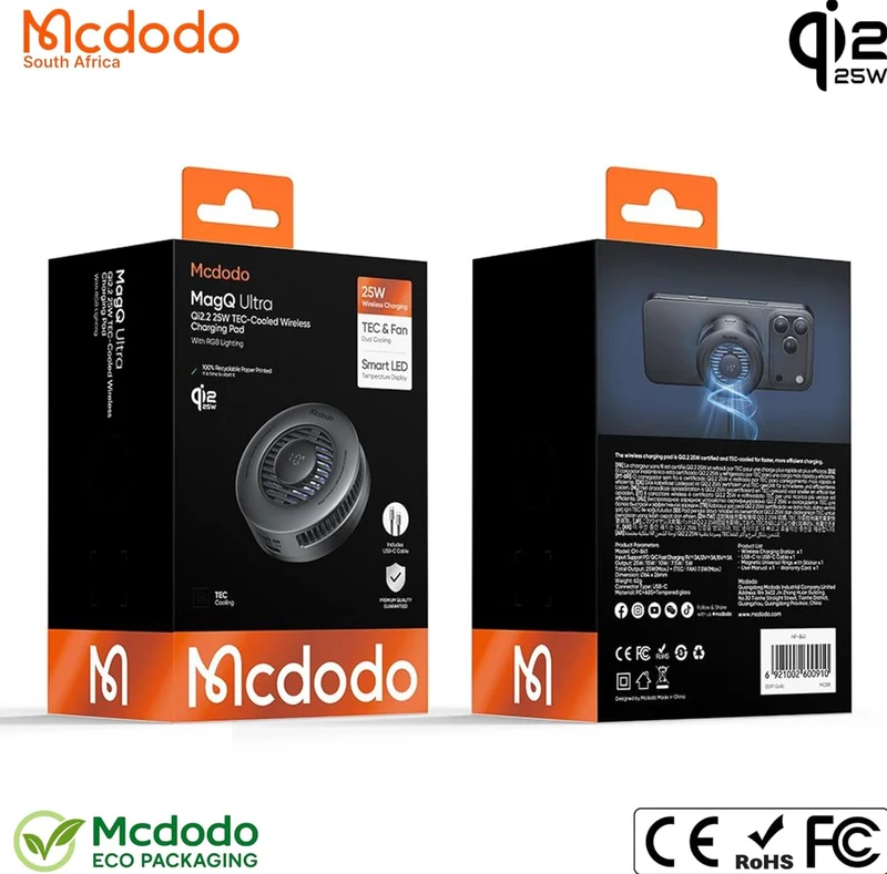 Mcdodo Certified Qi2 25W MagSafe Charger, Qi2 Wireless Charger - 45W Gan Charger – Gaming MagSafe Charger for iPhone with TEC Cooling