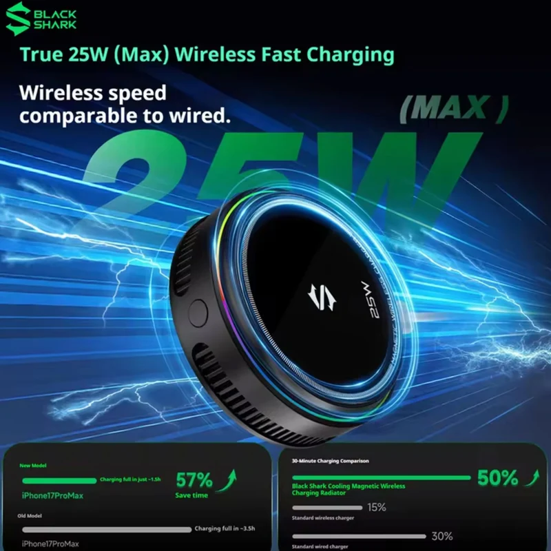 BLACK SHARK 25W MAX Magnetic Wireless Charger 2-IN-1 Mobile Phone Cooler AI Temperature Control Radiator