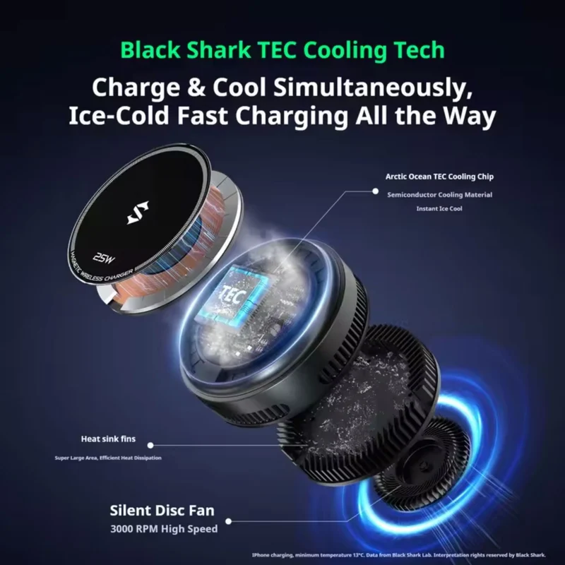 BLACK SHARK 25W MAX Magnetic Wireless Charger 2-IN-1 Mobile Phone Cooler AI Temperature Control Radiator