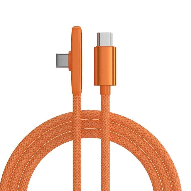 Yoonew PD45W Right Angle Data Cable Nylon Braided Orange USB C To C Fast Charging Wire Cord for IPhone 17 / 16 / 15 ProMax and Android