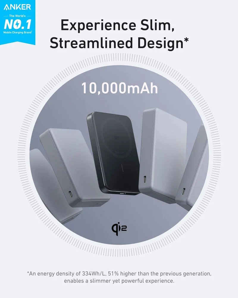 Anker MagGo Power Bank 30W (10K, Slim) Qi2 10,000mAh Wireless Charging Portable Power Bank