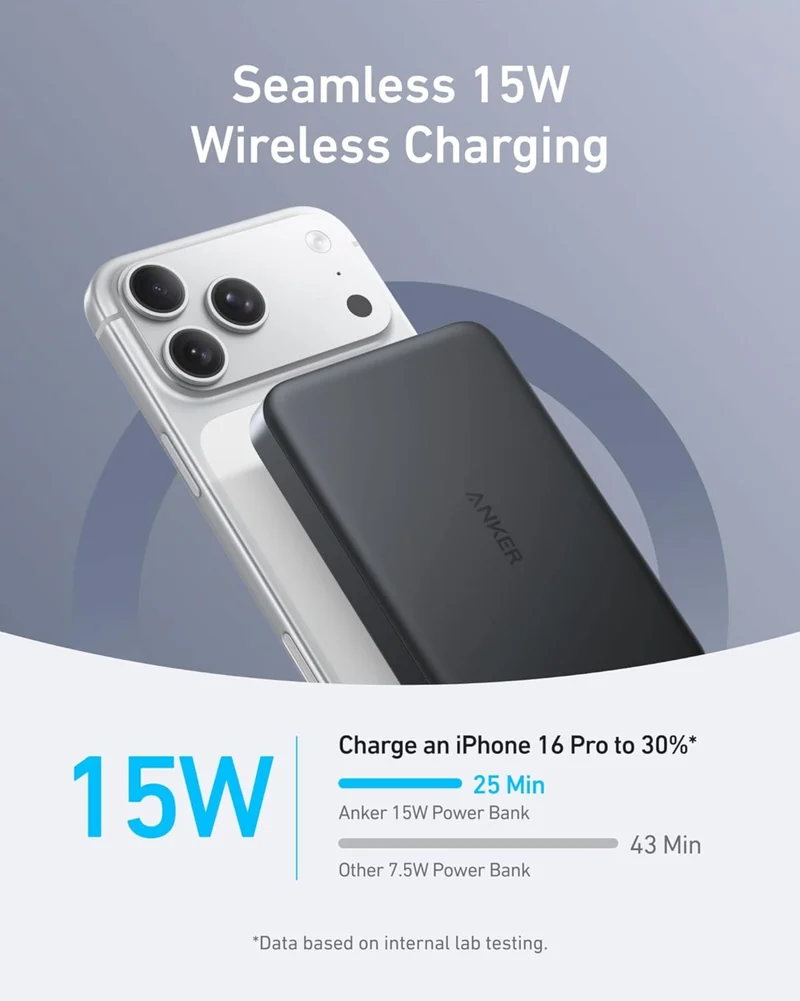 Anker MagGo Power Bank 30W (10K, Slim) Qi2 10,000mAh Wireless Charging Portable Power Bank