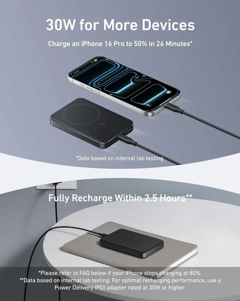 Anker MagGo Power Bank 30W (10K, Slim) Qi2 10,000mAh Wireless Charging Portable Power Bank