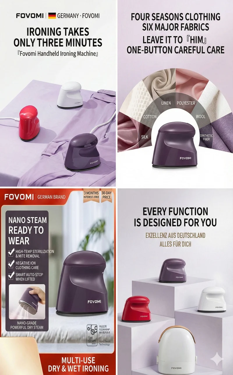 Fovomi Home Handheld Mini Iron Portable Steamer for Dormitory, Travel, and Business Trips