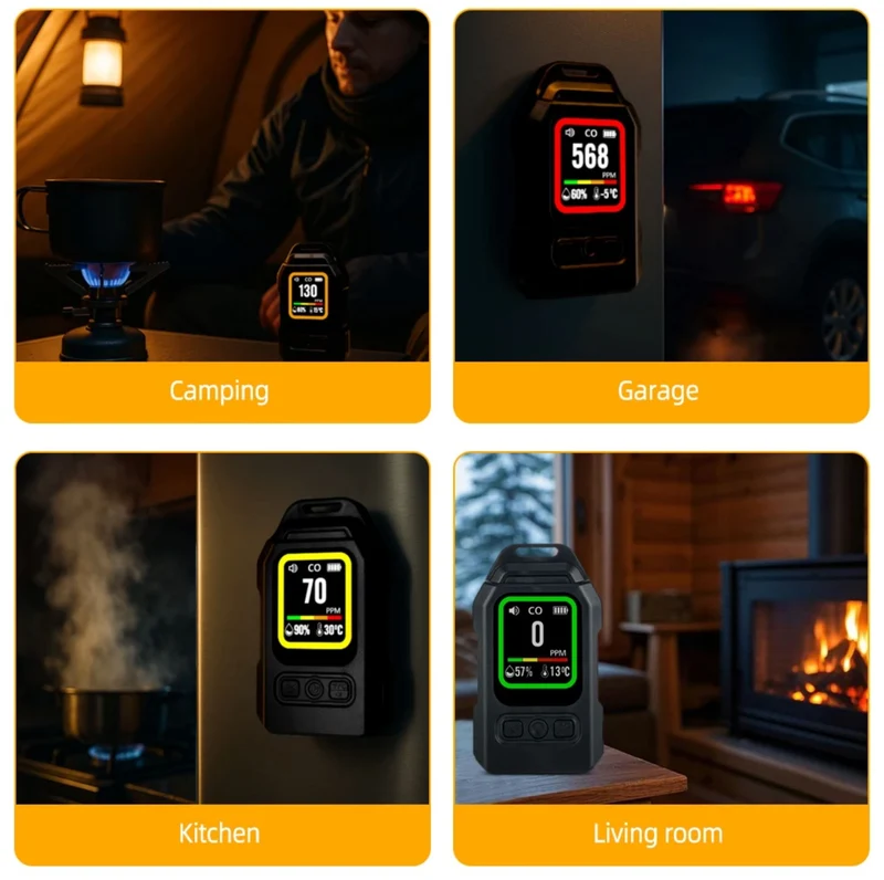 Furper 3-in-1 CO Gas Leak Detector Carbon Monoxide Sensor with Alarm Flashlight Portable Temp Humidity Meter for Home Indoor Use