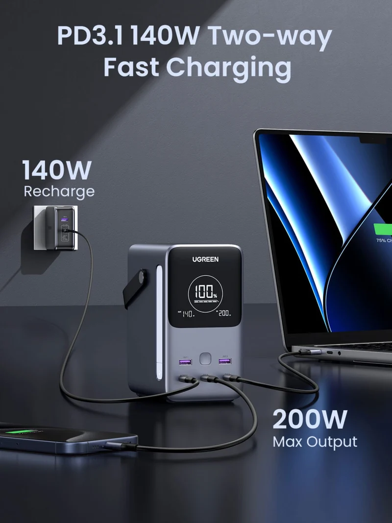 UGREEN 48000mAh 300W 5 Port Power Bank Digital Display Portable Charger Fast Charging Powerbank for iPhone Macbook Laptop