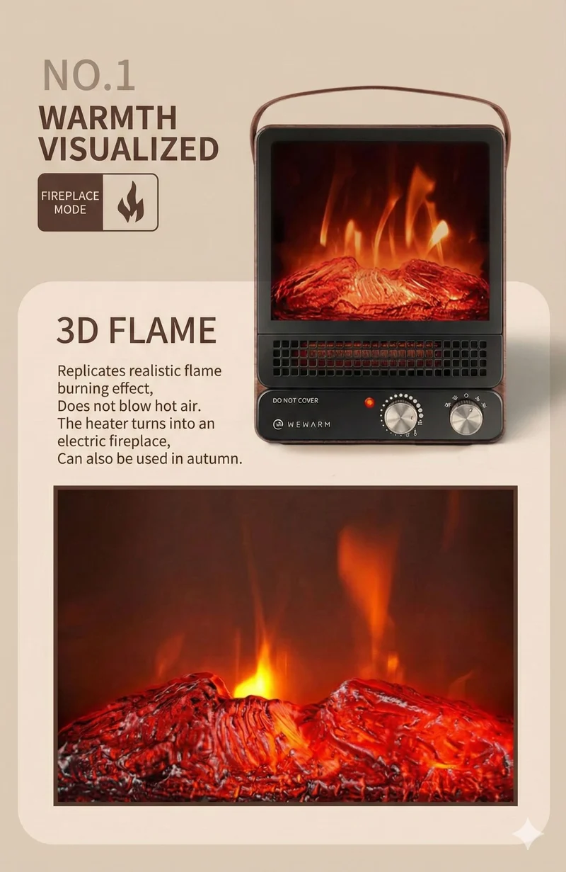 WeWarm 1800W Simulated Flame Fireplace Heater Electric Heater