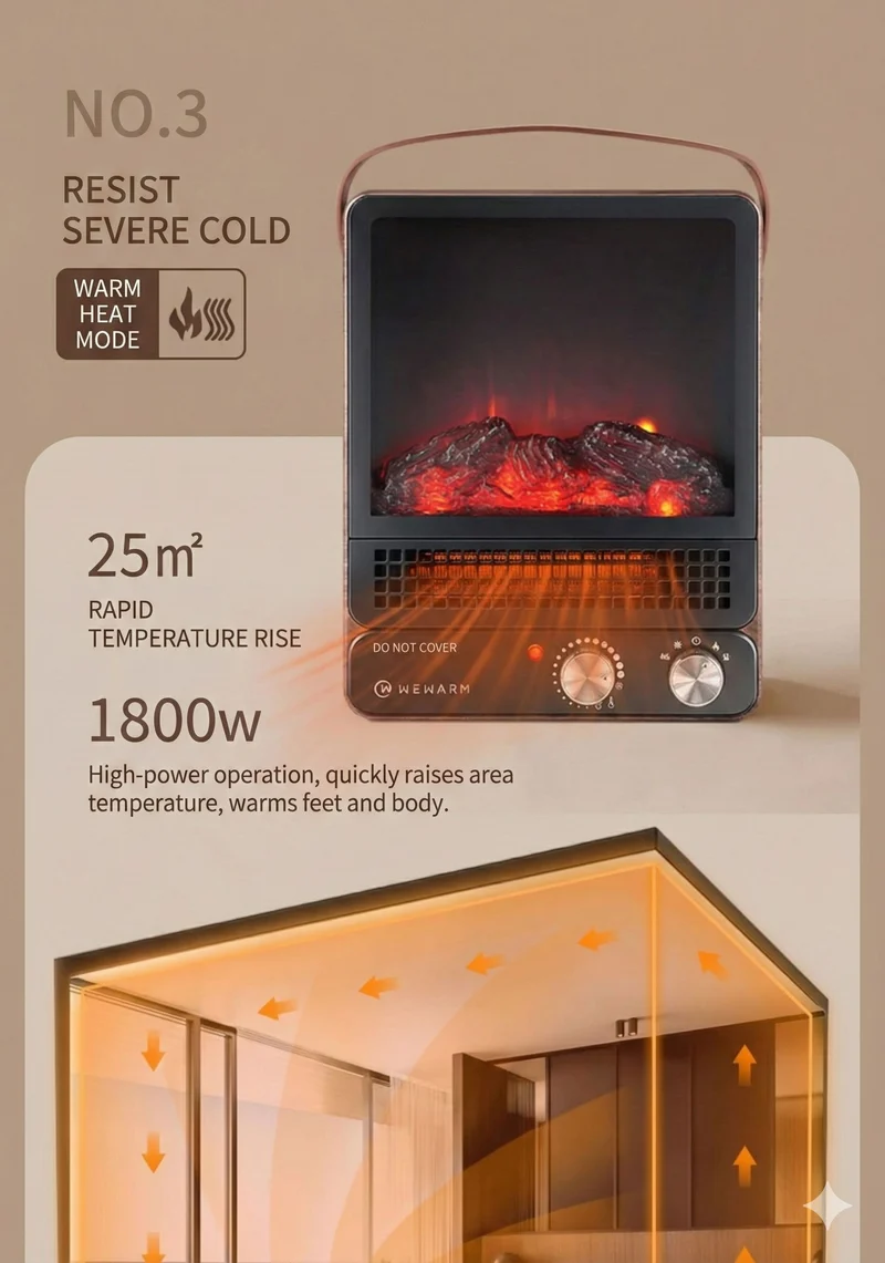 WeWarm 1800W Simulated Flame Fireplace Heater Electric Heater