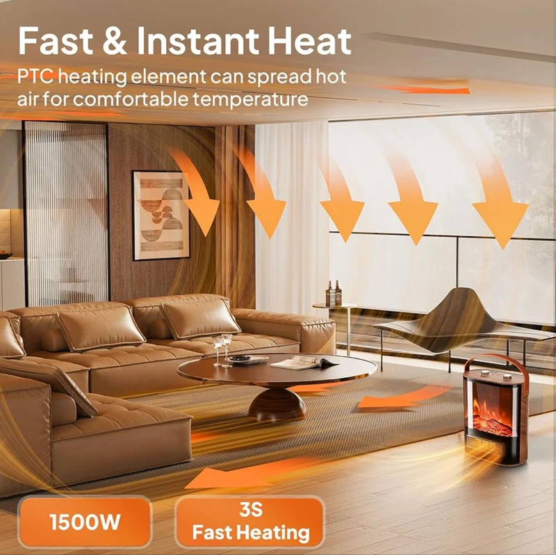 WeWarm 1500W Portable Electric Fireplace Heater Flame with Realistic Flame Thermostat Control