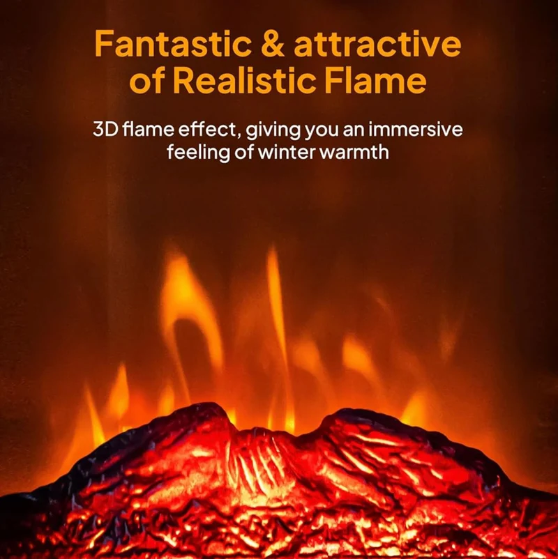 WeWarm 1500W Portable Electric Fireplace Heater Flame with Realistic Flame Thermostat Control