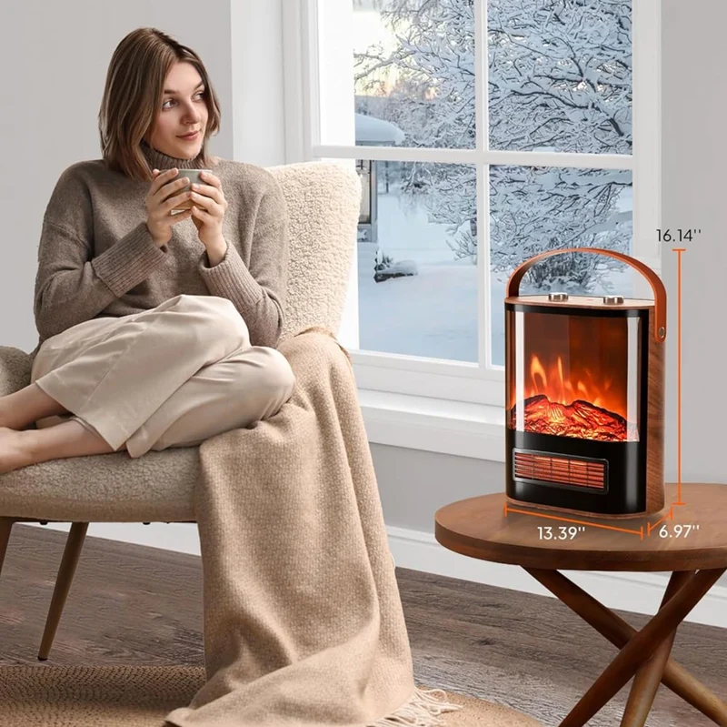 WeWarm 1500W Portable Electric Fireplace Heater Flame with Realistic Flame Thermostat Control