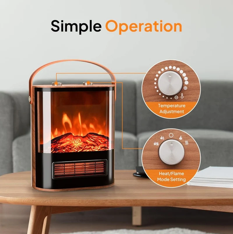 WeWarm 1500W Portable Electric Fireplace Heater Flame with Realistic Flame Thermostat Control