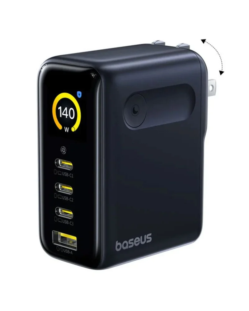 Baseus Picogo 140W USB C Charger, 4-Port Multi-Device Fast Charging Laptop Charger with Smart Display & Touch Control, GaN Power Adapter for MacBook Pro, iPhone 17/16, Pixel, Steam Deck