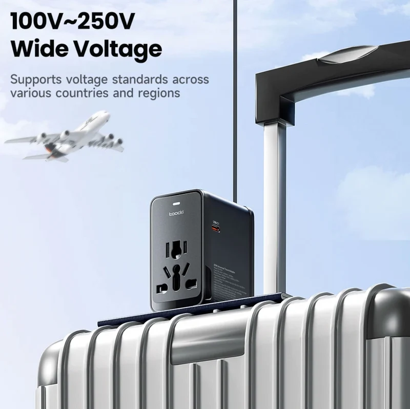 Toocki 65W Universal Travel Adapter with GaN Fast Charging, 4 USB Ports & AC Socket, Worldwide Plug Adapter