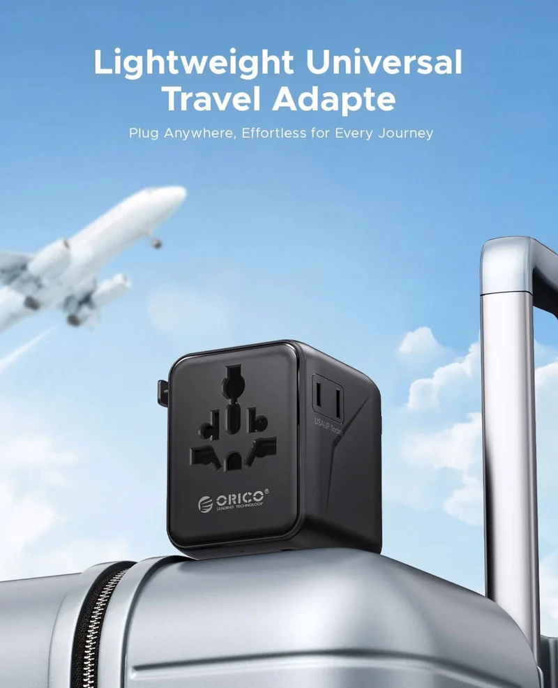 ORICO GaN 20W Universal Global Travel Adapter with 2 USB-C & 1 USB-A Ports