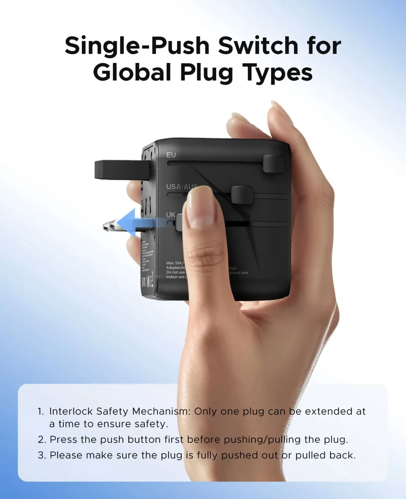 ORICO GaN 20W Universal Global Travel Adapter with 2 USB-C & 1 USB-A Ports