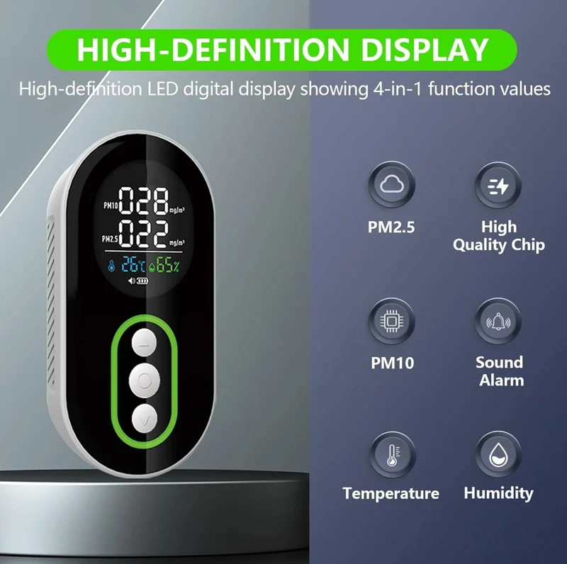LSENLTY 4 in 1 PM 2.5 and PM 10 Air Quality Monitor-PTH-26P