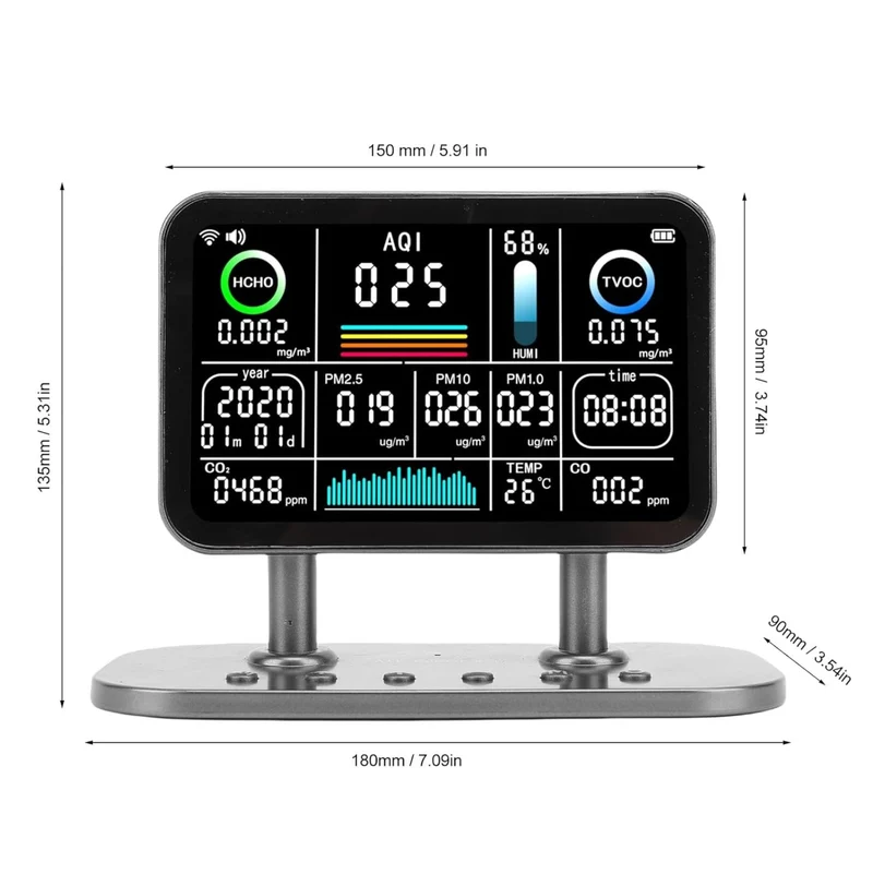 Furper Wifi 13 in 1 Air Quality Monitor Meter TVOC HCHO PM2.5 PM1.0 PM10 Temperature and Humidity Carbon Dioxide Detector
