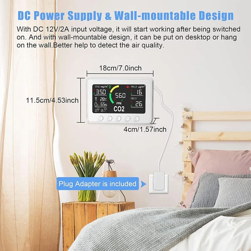 Furper Indoor Air Quality Monitor 7 in 1 TVOC PM2.5 CO2 Temp Humidity WIFI Tester Air Quality Meter All Round Detection