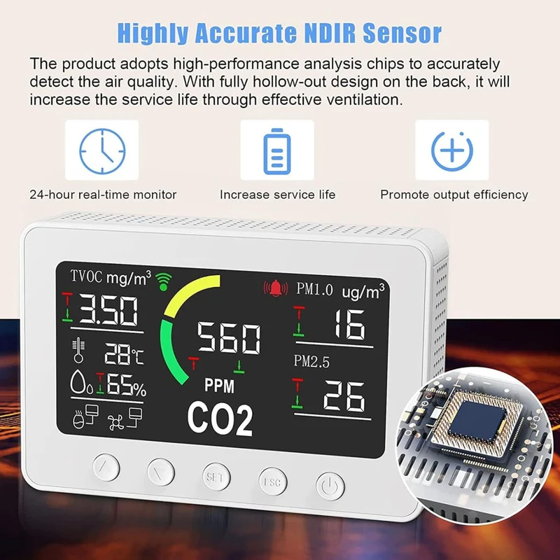 Furper Indoor Air Quality Monitor 7 in 1 TVOC PM2.5 CO2 Temp Humidity WIFI Tester Air Quality Meter All Round Detection