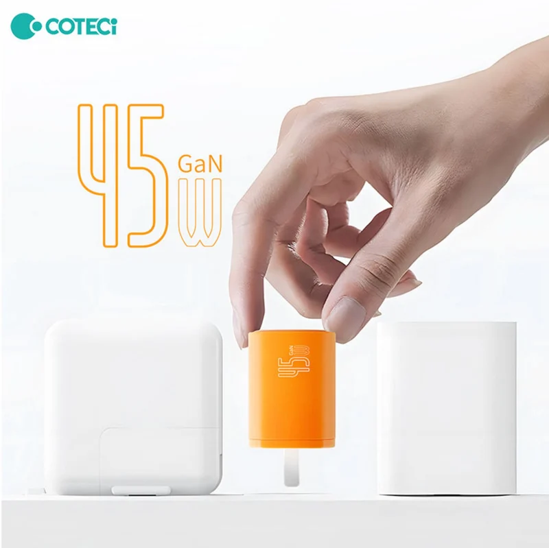 COTECi PD 45W GaN Fast Charging Adapter Charger Kit 1 m USB C to C Data Cable For Iphone 17 Series Orange