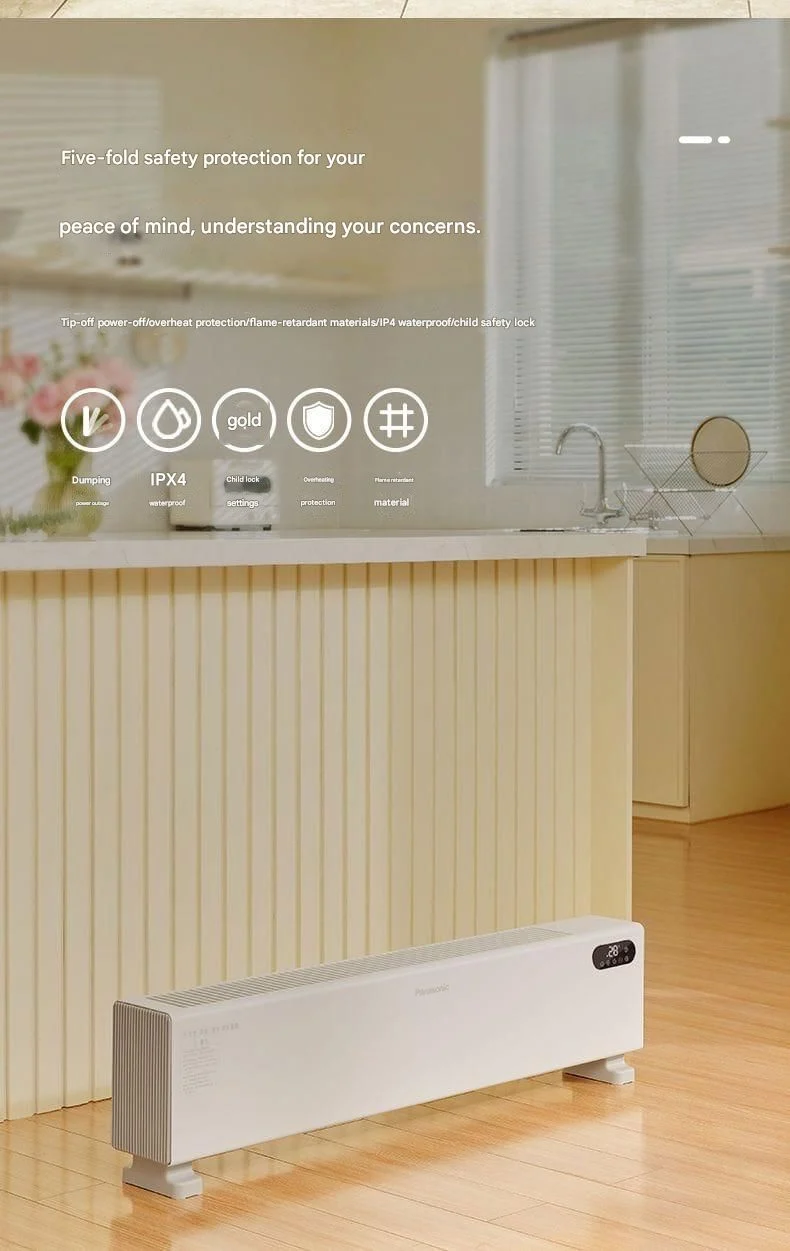 Panasonic DS-AK2237CW - Graphene Heating Electric Heater for Baseboards, Home Use, Living Room & Bathroom, Dustproof, Automatic Flip-Top Model