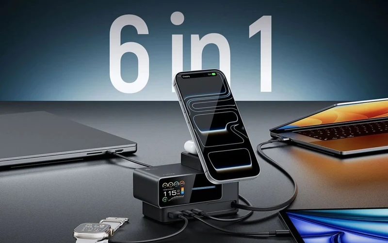 CUKTECH 6-in-1 Super Power Station 140W Gallium Nitride Charger with Expansion Cable Compatible with Magnetic Charging Station