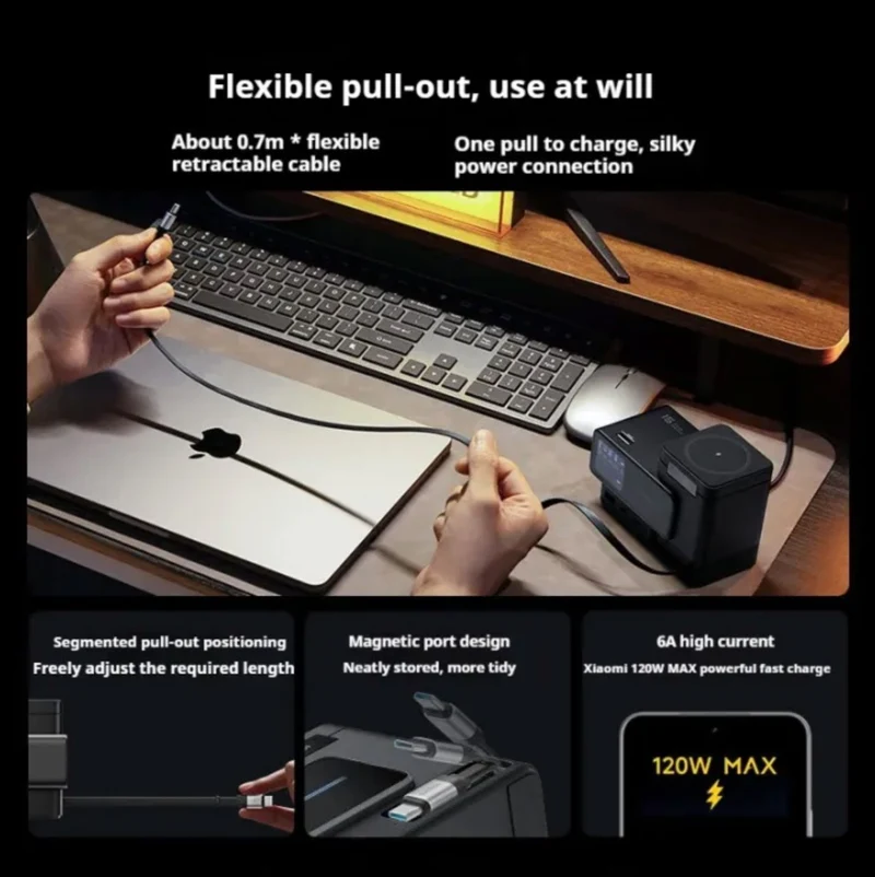 CUKTECH 6-in-1 Super Power Station 140W Gallium Nitride Charger with Expansion Cable Compatible with Magnetic Charging Station