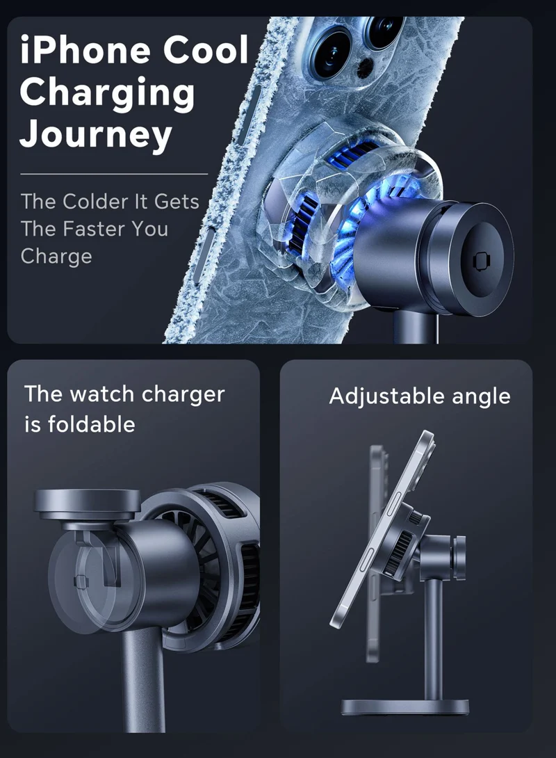 Furper Fast Cooling Wireless Charger, 3-in-1 High-speed QI2 15W Wireless Magnetic Charger, Suitable for IPhone, I Watch and Airpods