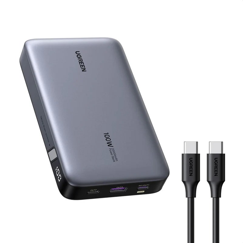 UGREEN 20000mAh 100W Power Bank, Nexode Portable Charger USB C 3-Port PD Fast Charging Battery Pack Digital Display for iPhone 17/16, MacBook, iPad, Galaxy S24 Ultra, Steam Deck, Dell XPS and More