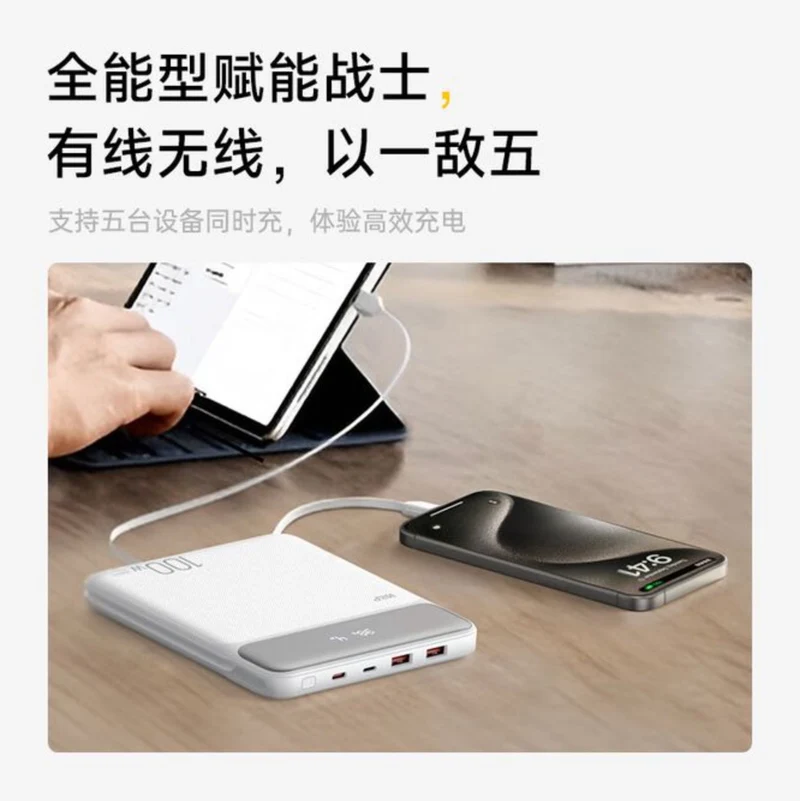 W&P 20000mAh High-Capacity Laptop Power Bank with Dual Cables, 100W Fast Charging With Dual Cables