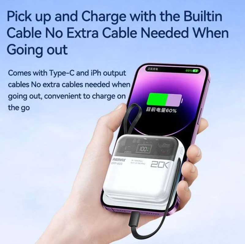 REMAX RPP-603 20000mAh Power Bank 20W+22.5W with Type-C and iP Cable