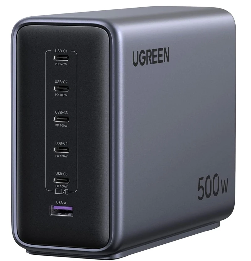 UGREEN Nexode 500W GaN Charging Station, 6-Port USB-C & USB-A with 240W Single Port, Smart Temperature Control