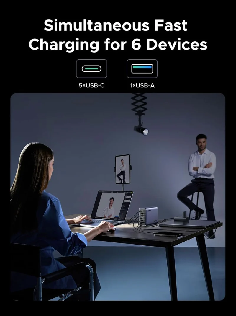 UGREEN Nexode 500W GaN Charging Station, 6-Port USB-C & USB-A with 240W Single Port, Smart Temperature Control