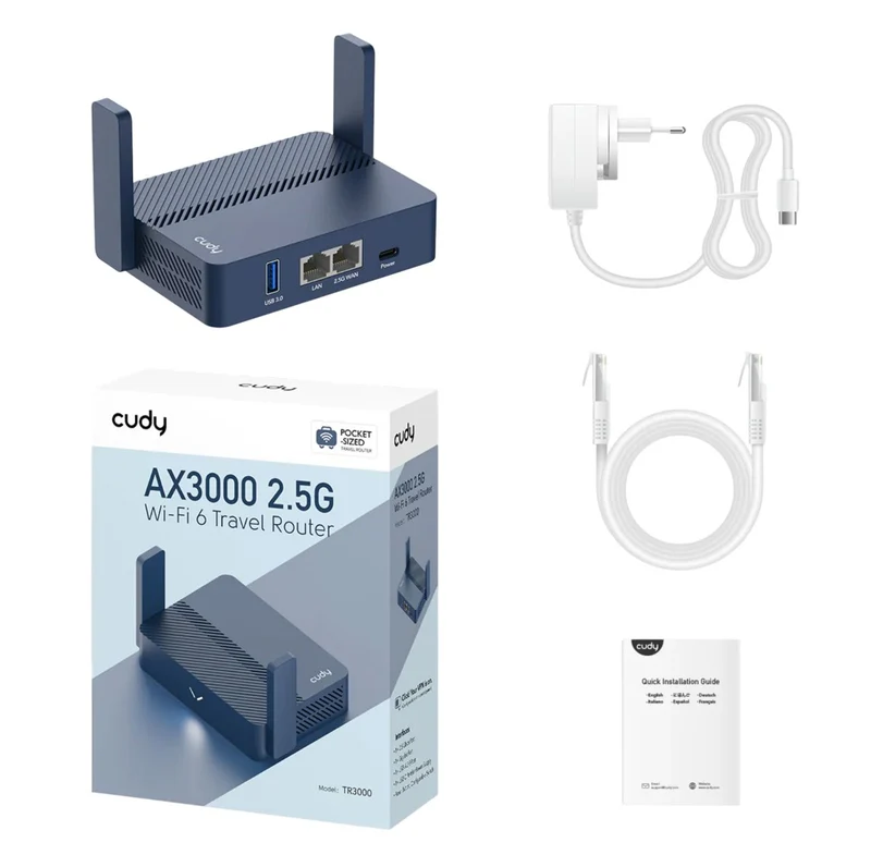 Cudy WiFi Router AX3000 2.5G Wi-Fi 6 Mini VPN Router TR3000 1.0