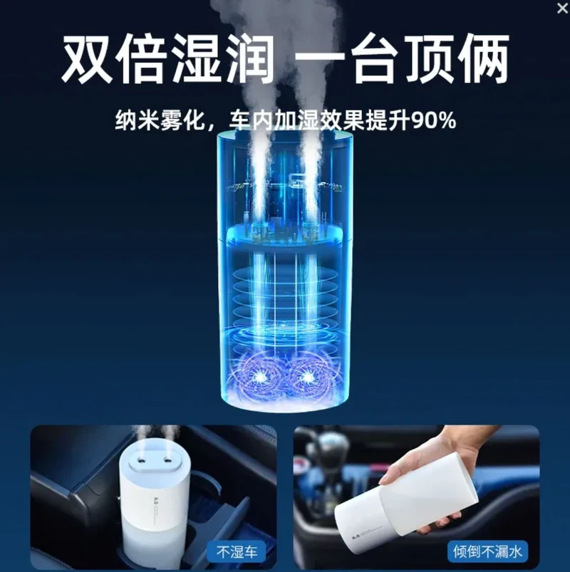 Furper Car Humidifier, Double-Port Spray, Air Purifier In The Car, Aromatherapy With Ambient Light