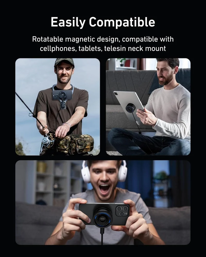 TELESIN Magnetic Phone Cooler Pro for Gaming and Live Streaming Cooling Fan for MagSafe, for iPhone/Android Magnetic Neck Mount
