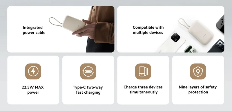Xiaomi 22.5W Power Bank 10000mAh With Integrated Type-C Cable