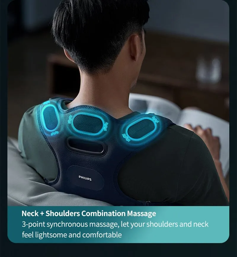 Philips Shoulder Massager with Posture Corrector Back Brace for Posture Support Fast Heating High-Frequency Vibration Massage 3 Massage Model Relief Upper Back Pain