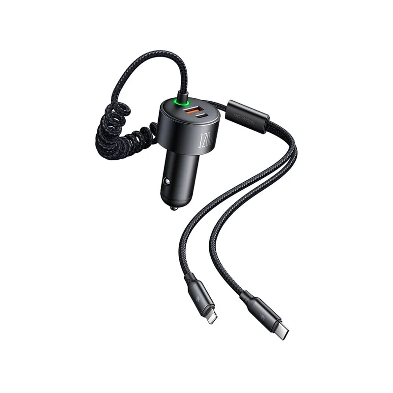 Mcdodo 120W Fast Car Charger with Led 4-in-1 PD PPS Travel Charger in Car Retractable Cables for iPhone Android